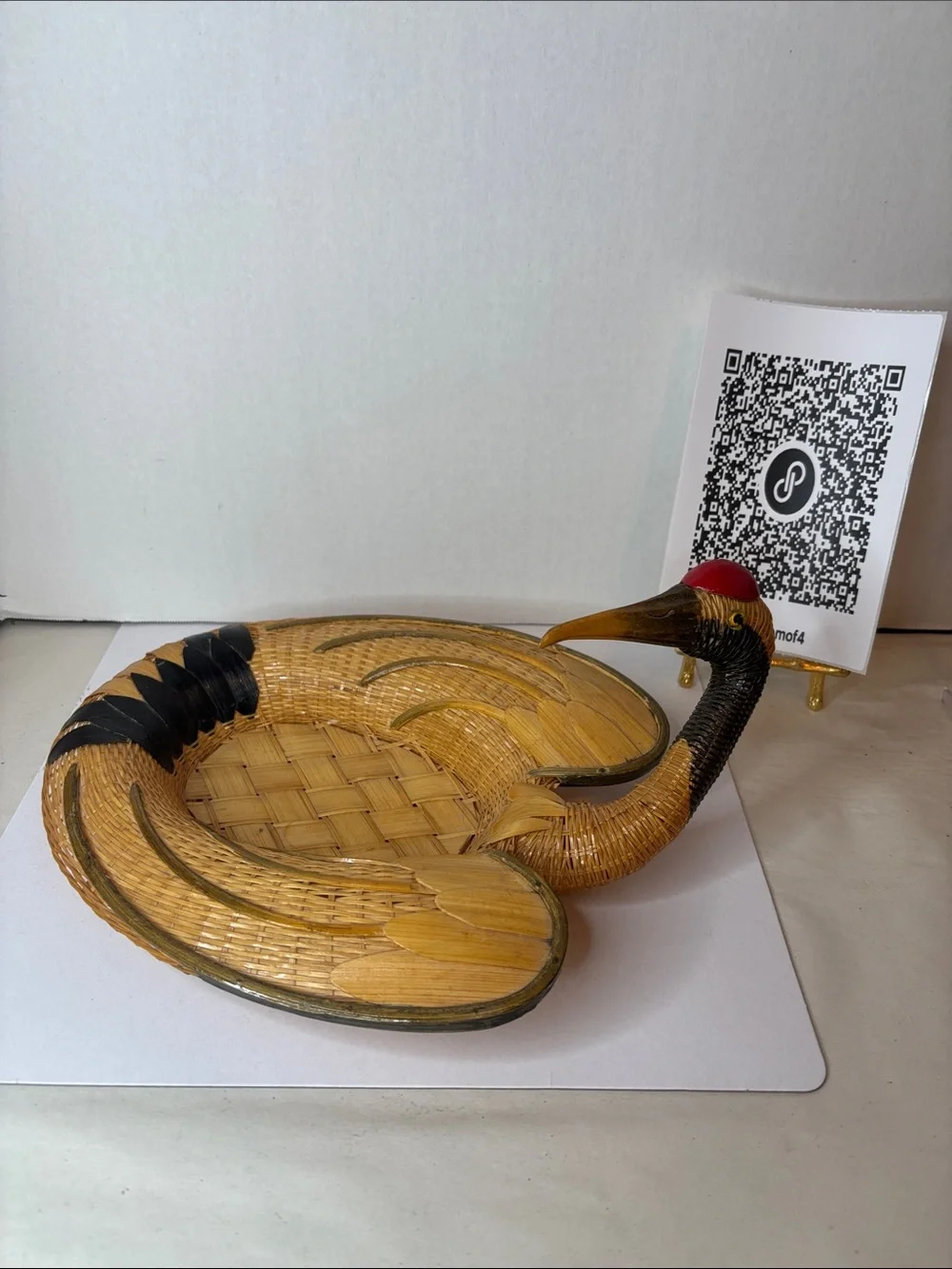 Woven Crane-Shaped Decorative Basket - Natural & Black